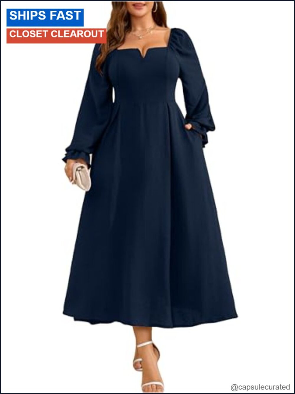 Plus Size Wedding Guest Maxi Dress Long Sleeve A-Line Formal